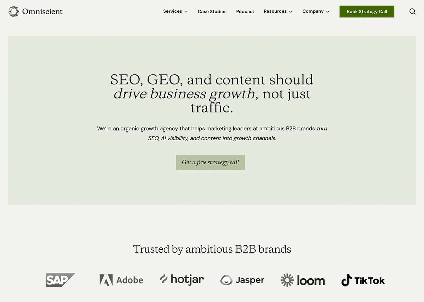 A screenshot of Omniscient Digital's website.