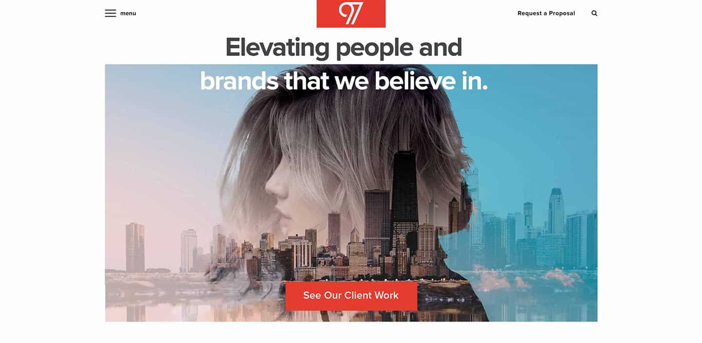 A screenshot of 97th Floor's homepage.