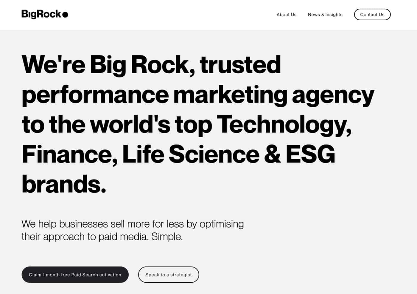 Screenshot of Big Rock's website