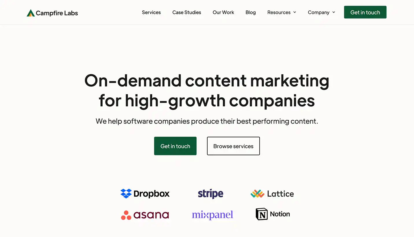 A screenshot of Campfire Lab's website homepage.