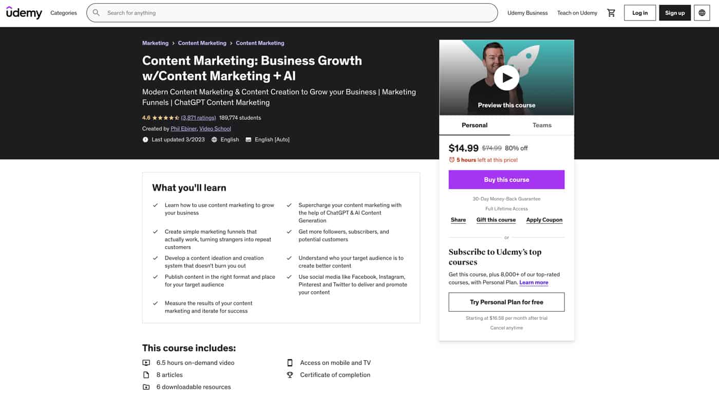 Content Marketing Business Growth course