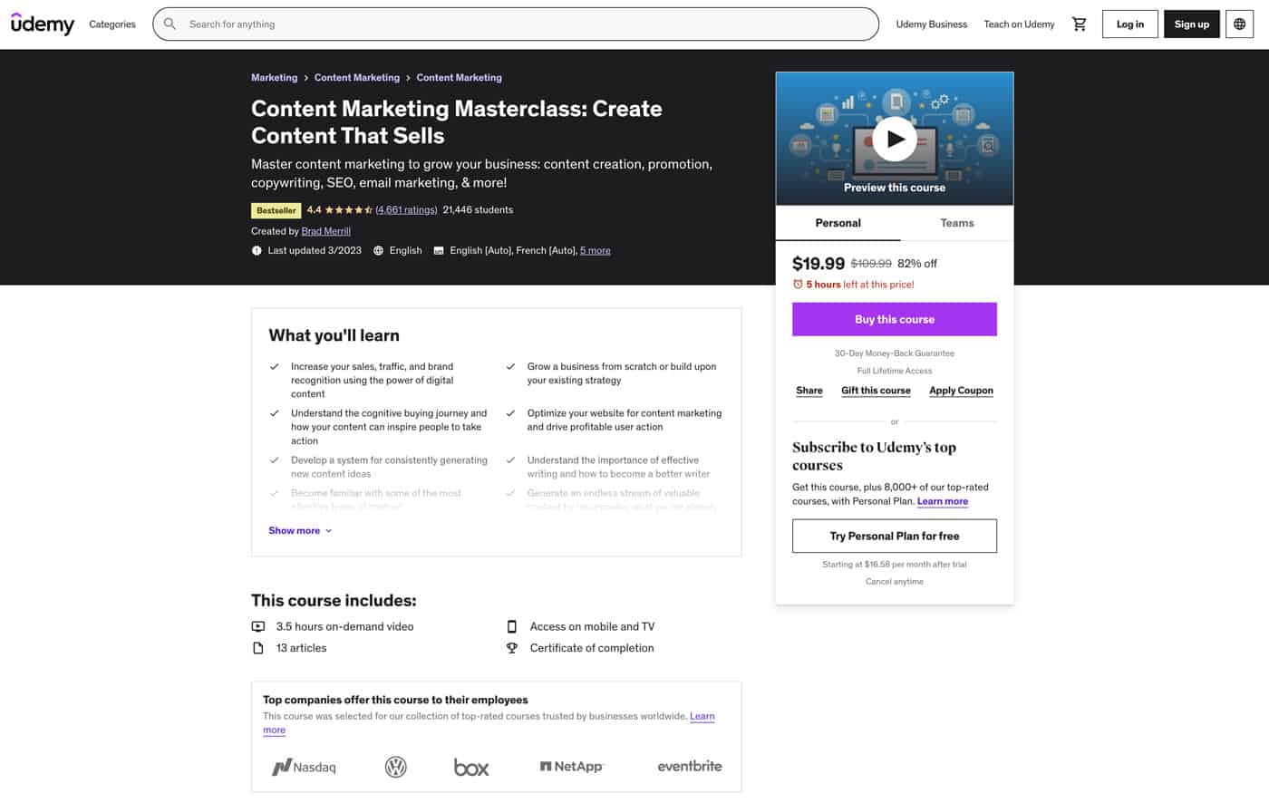 content marketing masterclass homepage
