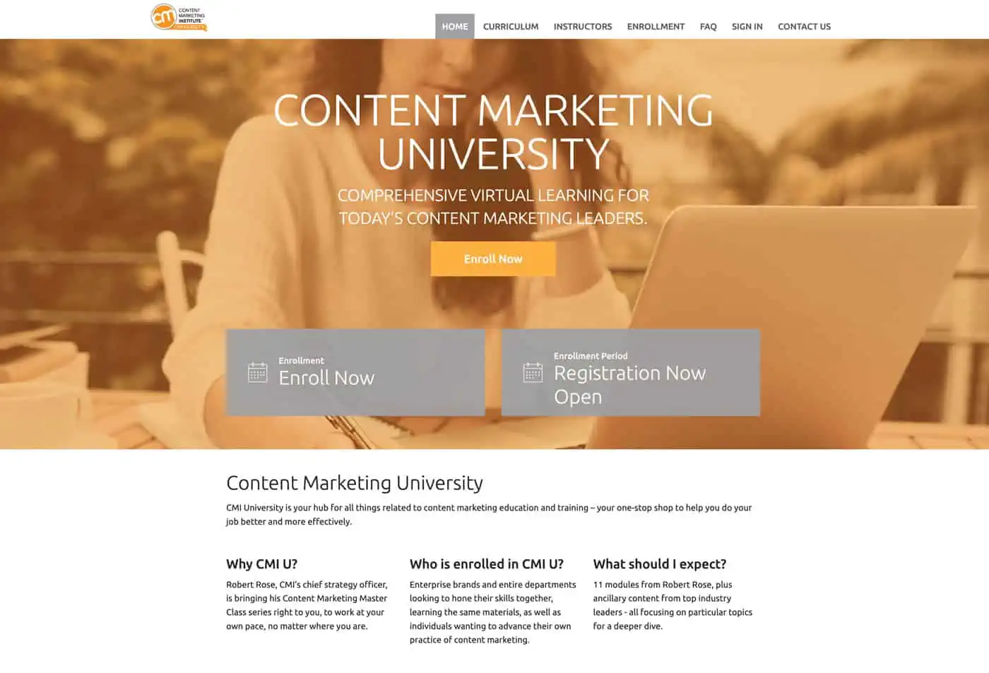 content marketing university homepage