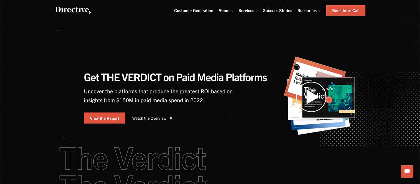 A screenshot of Directive's homepage.