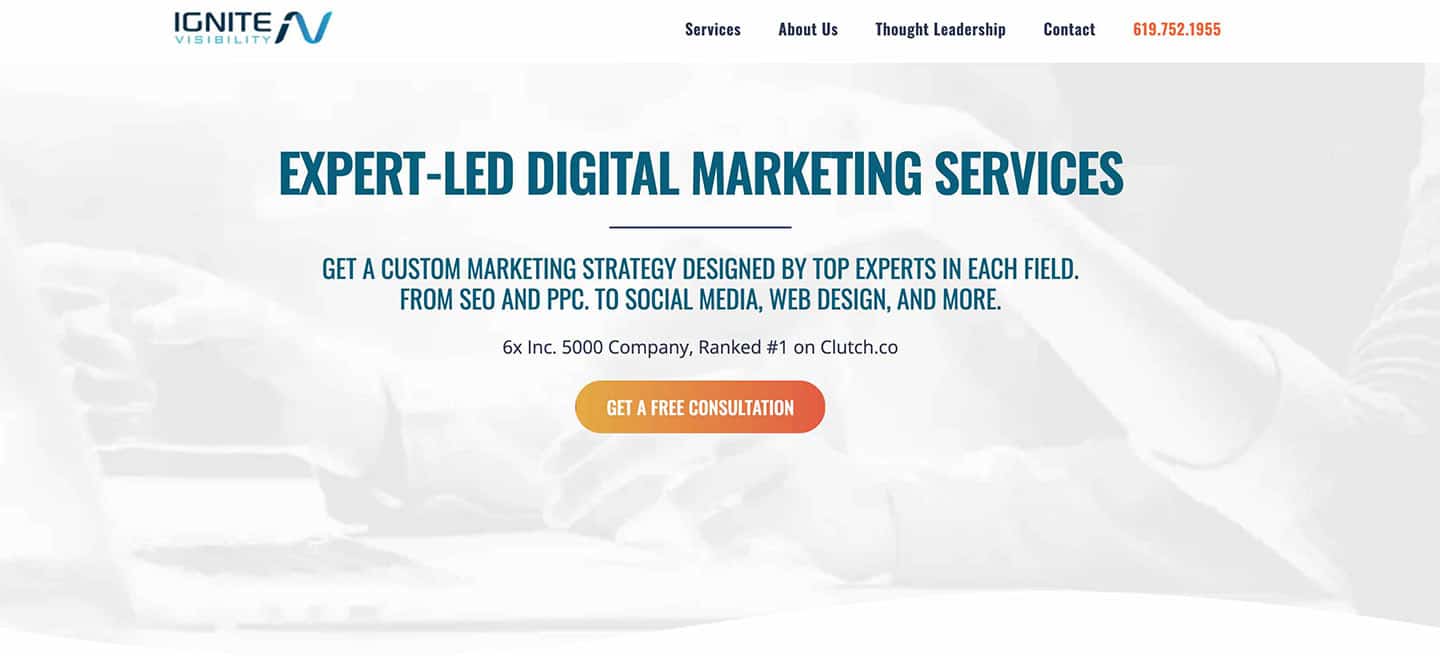A screenshot of Ignite's homepage
