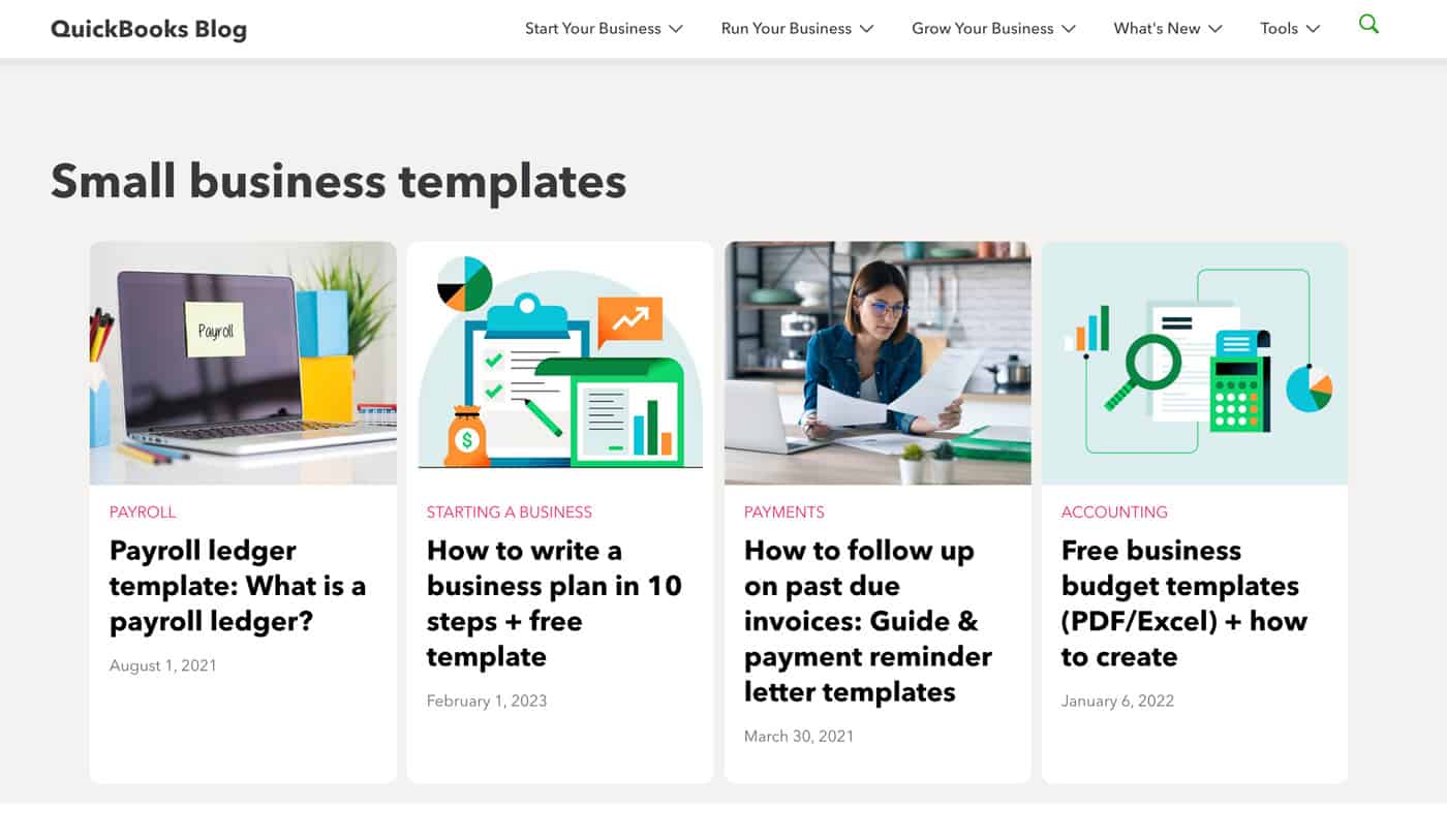 A screenshot of Quickbook's blog
