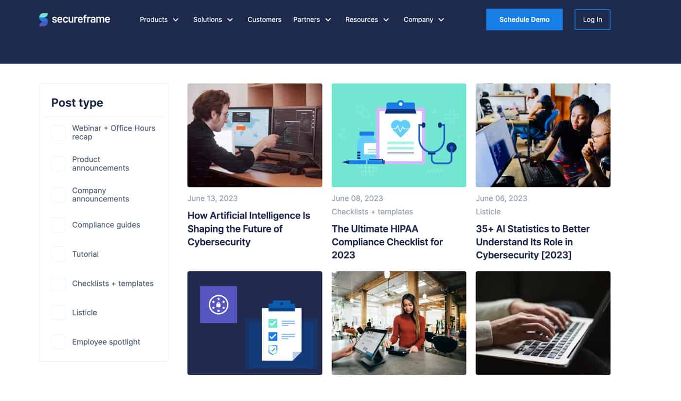 A screenshot of Secureframe's blog