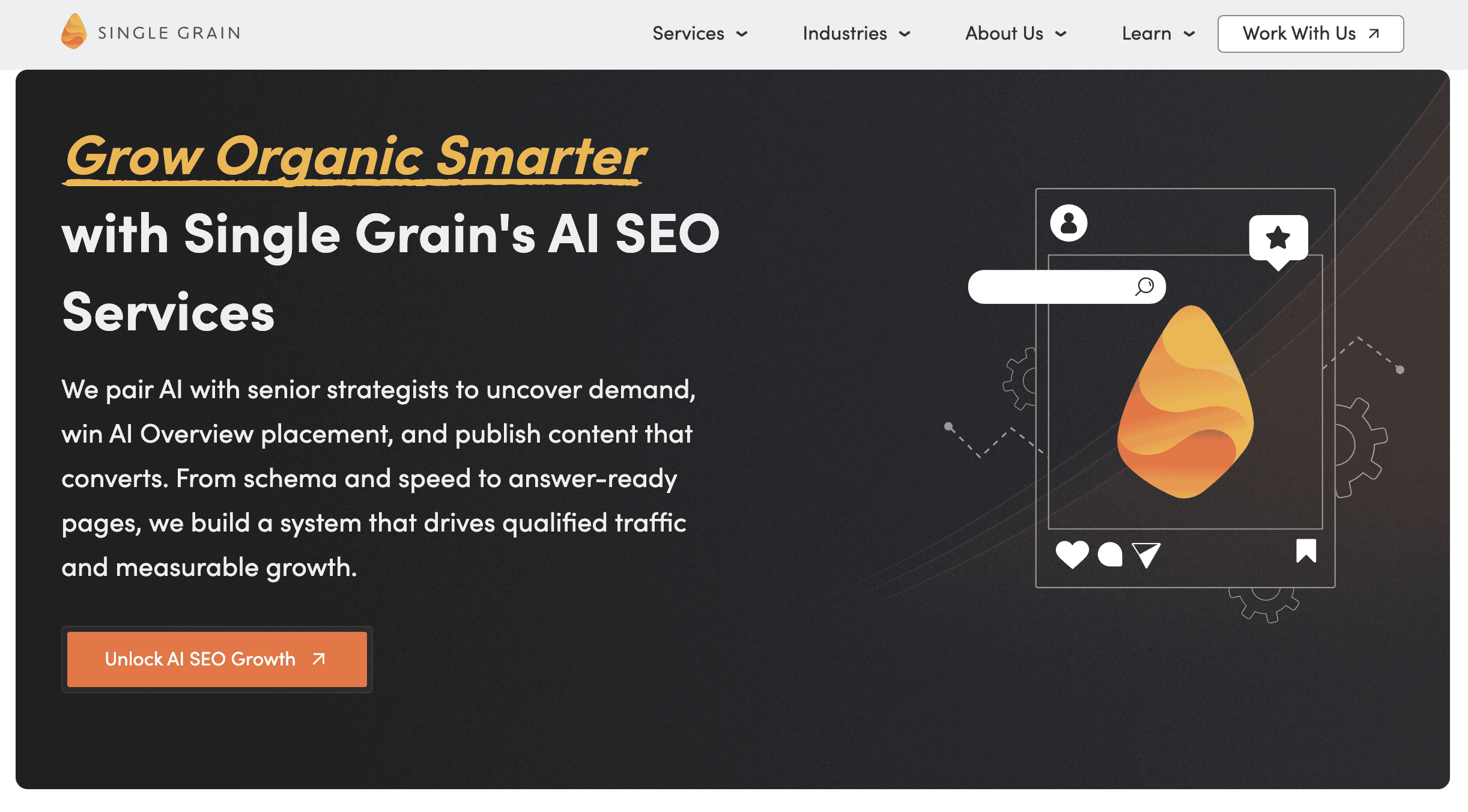 A screenshot of Single Grain's website homepage.