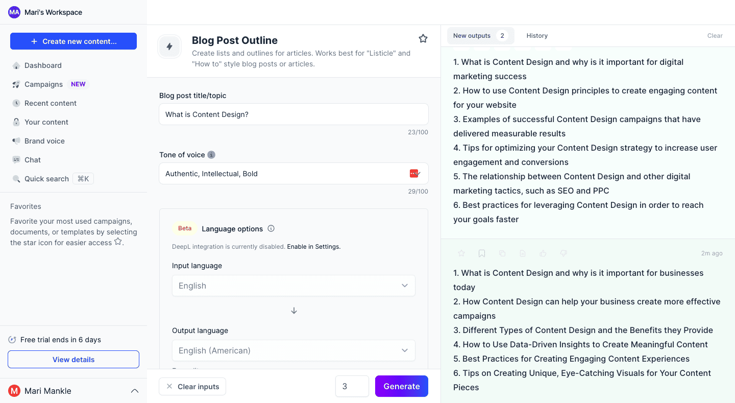 Generating content is step 3 when using Jasper.