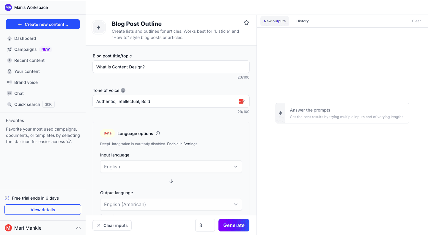 Filling out prompts is step 2 when using Jasper.