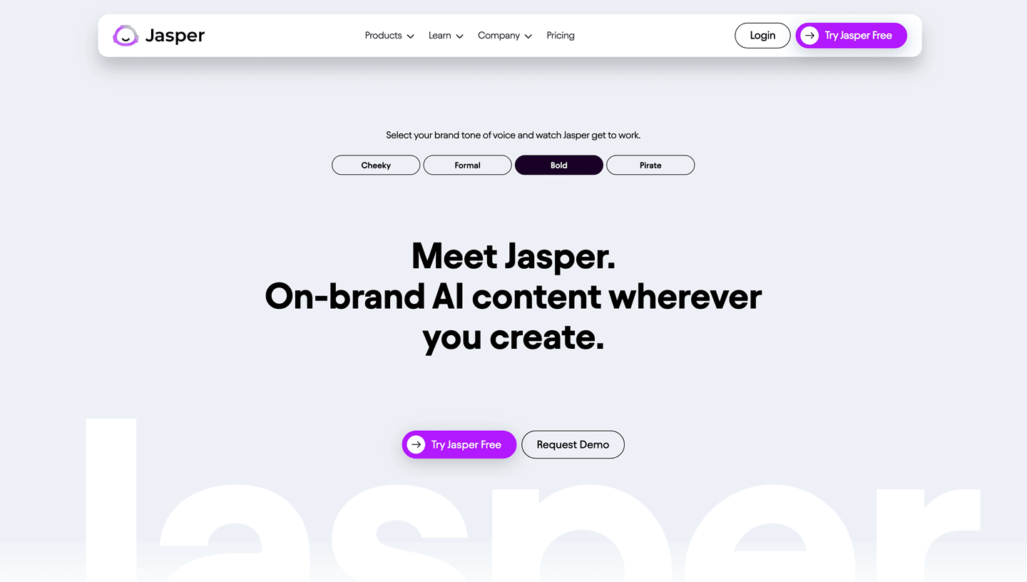 Screenshot of Jasper homepage.