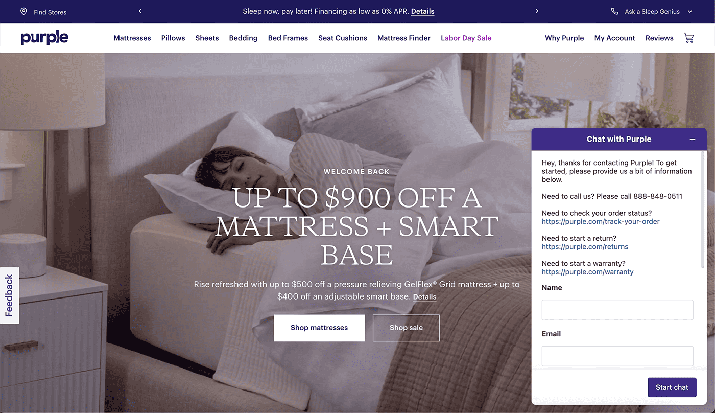 Example e-commerce live chat.