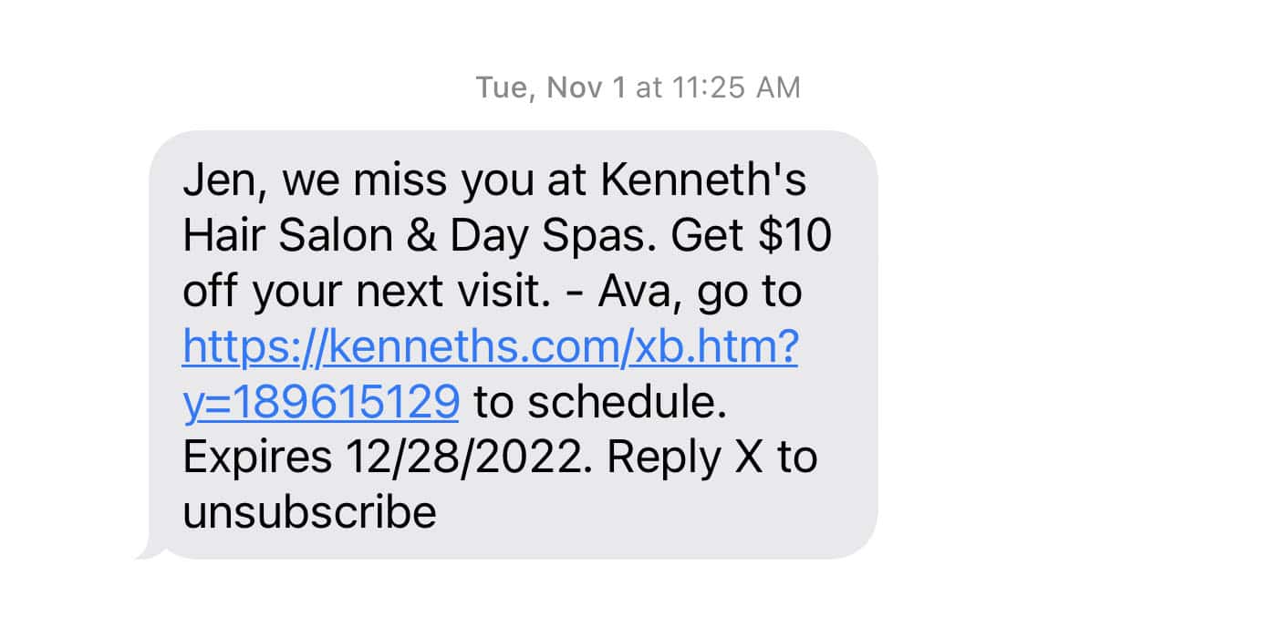 Example e-commerce text message.