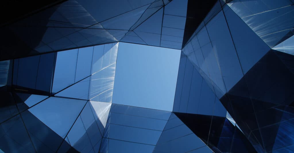 Geometric patterns created by glass walls.