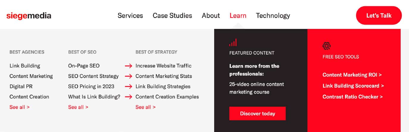 Screenshot of Siege Media high priority content.