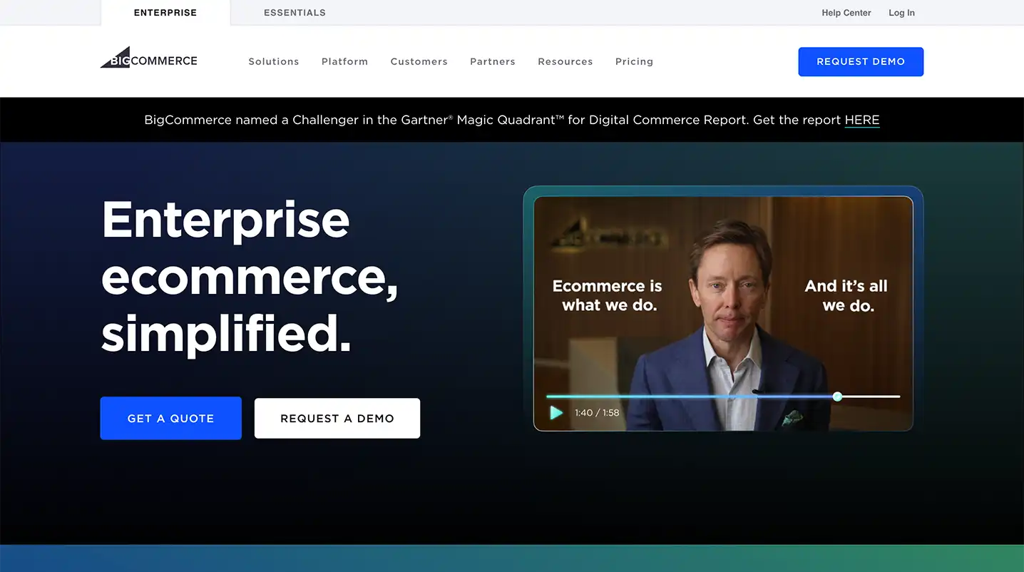 screenshot of bigcommerce homepage