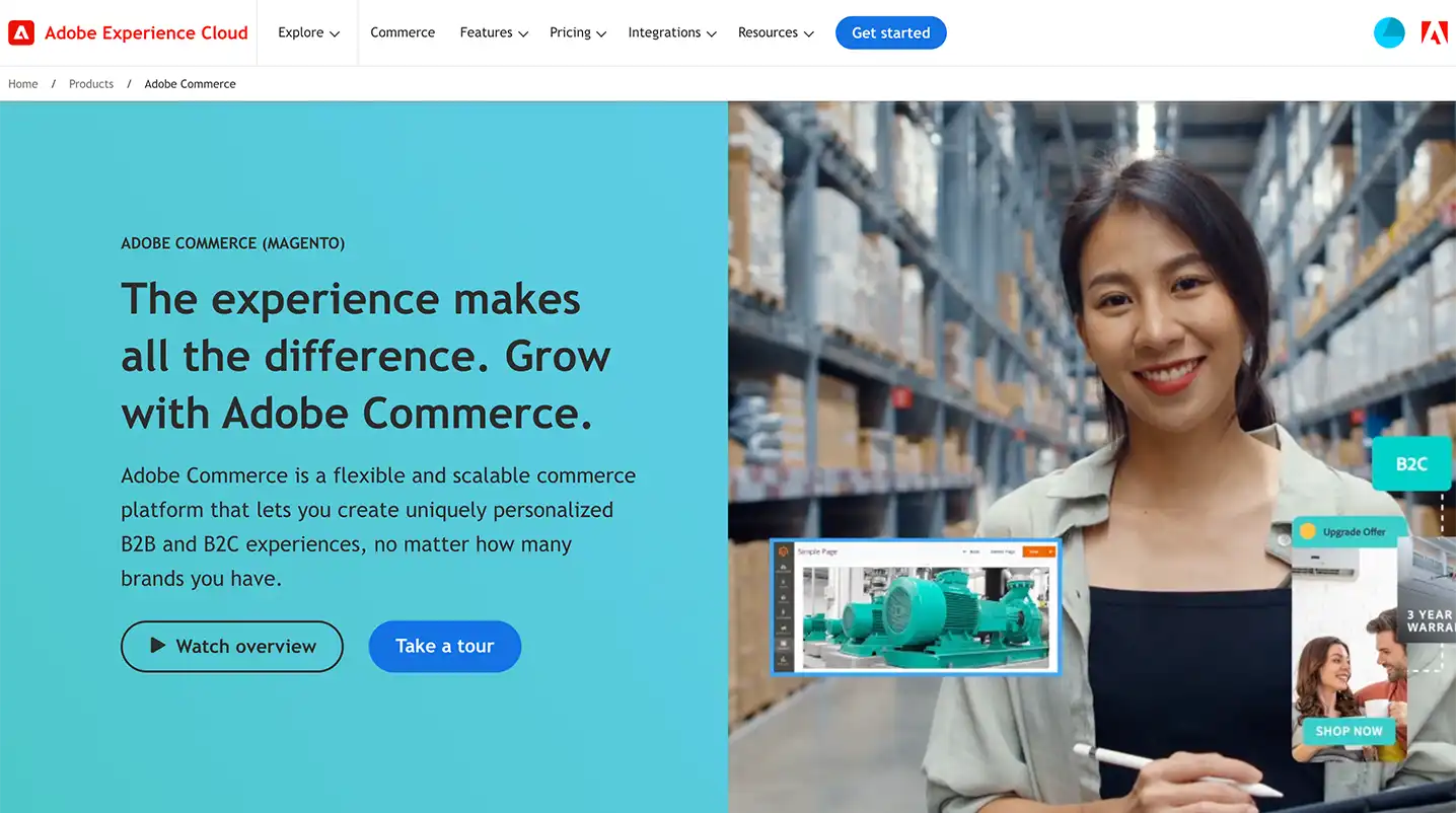 screenshot of Adobe Commerce homepage
