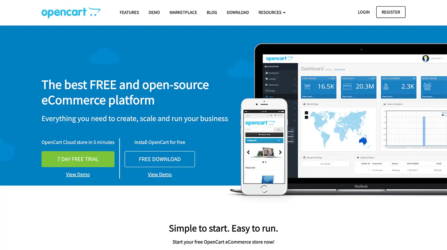 screenshot of opencart homepage