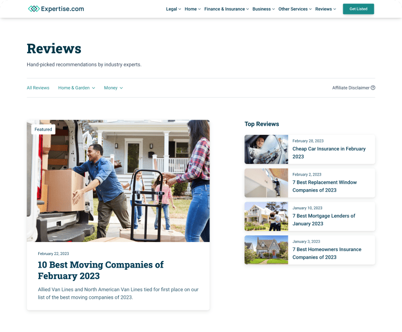 Screenshot of Expertise' blog hub after redesign