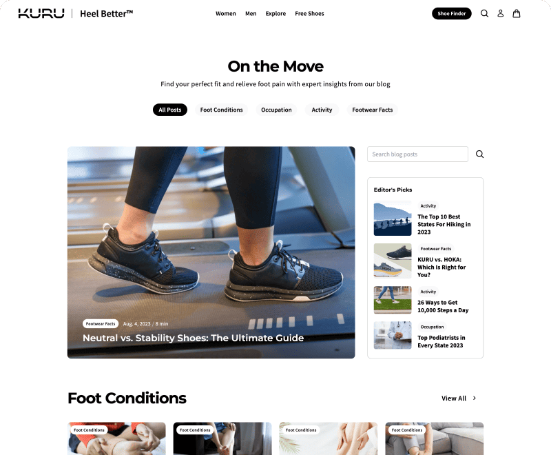 Screenshot of Kuru's redesigned blog page