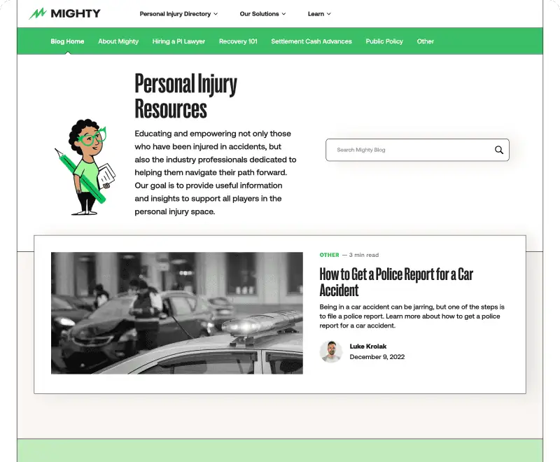 Screenshot of Mighty's blog hub after redesign