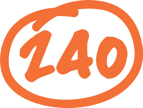 The logo for 240 tutoring; an orange handwritten "240" surrounded by an orange circle.