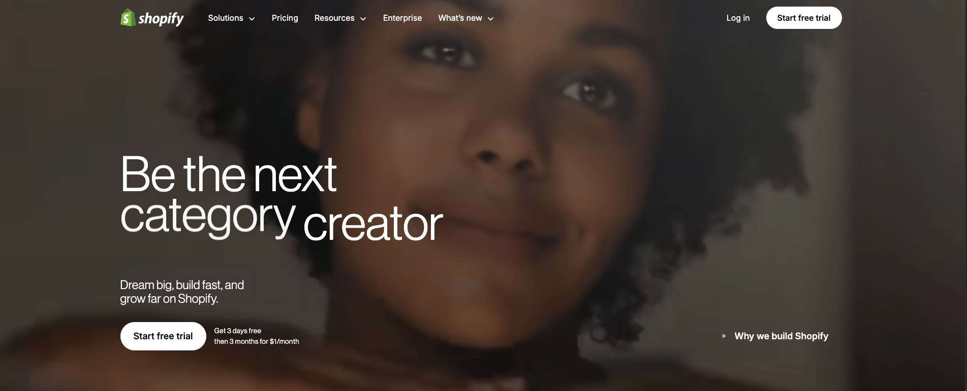 The Shopify homepage.