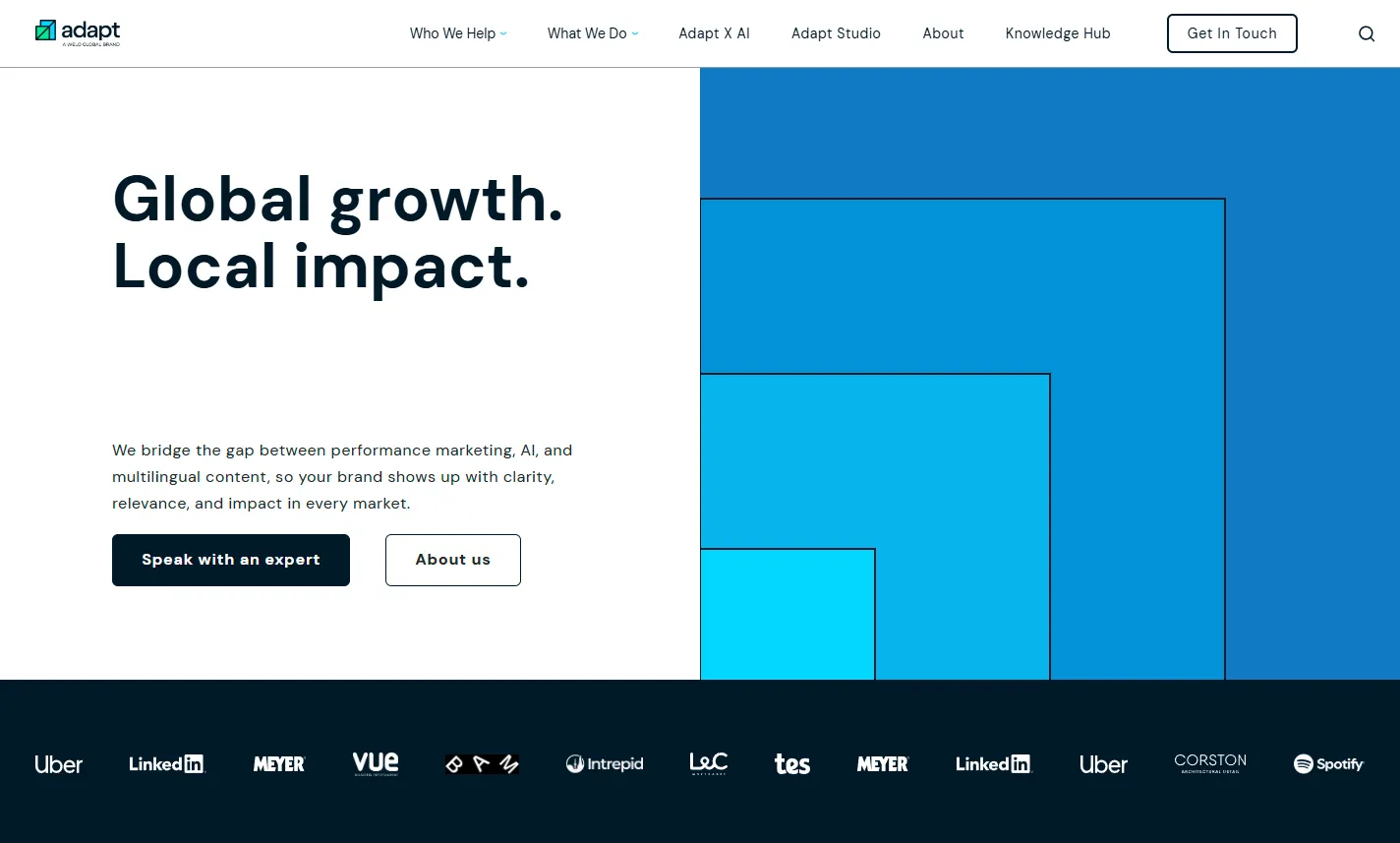 Adapt International homepage.