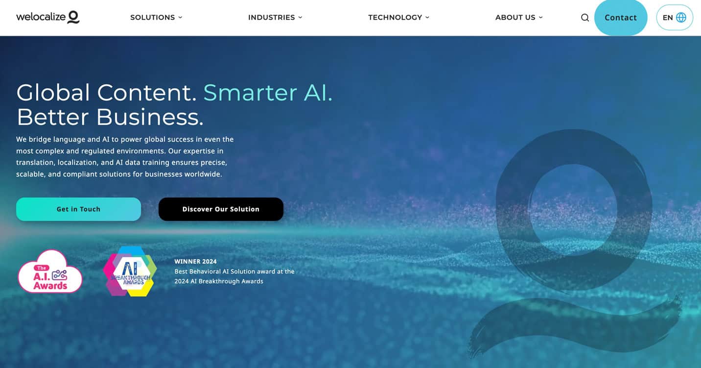 Screenshot of Welocalize’s homepage