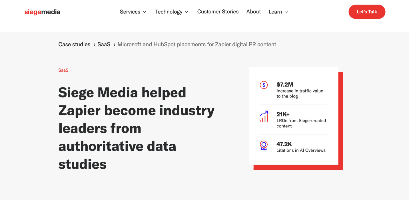 A Zapier case study, which is an example of bottom-funnel content.