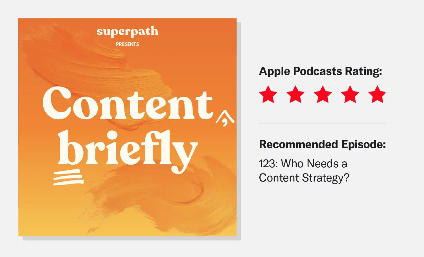 Content, Briefly podcast with Apple ratings and recommended episode.