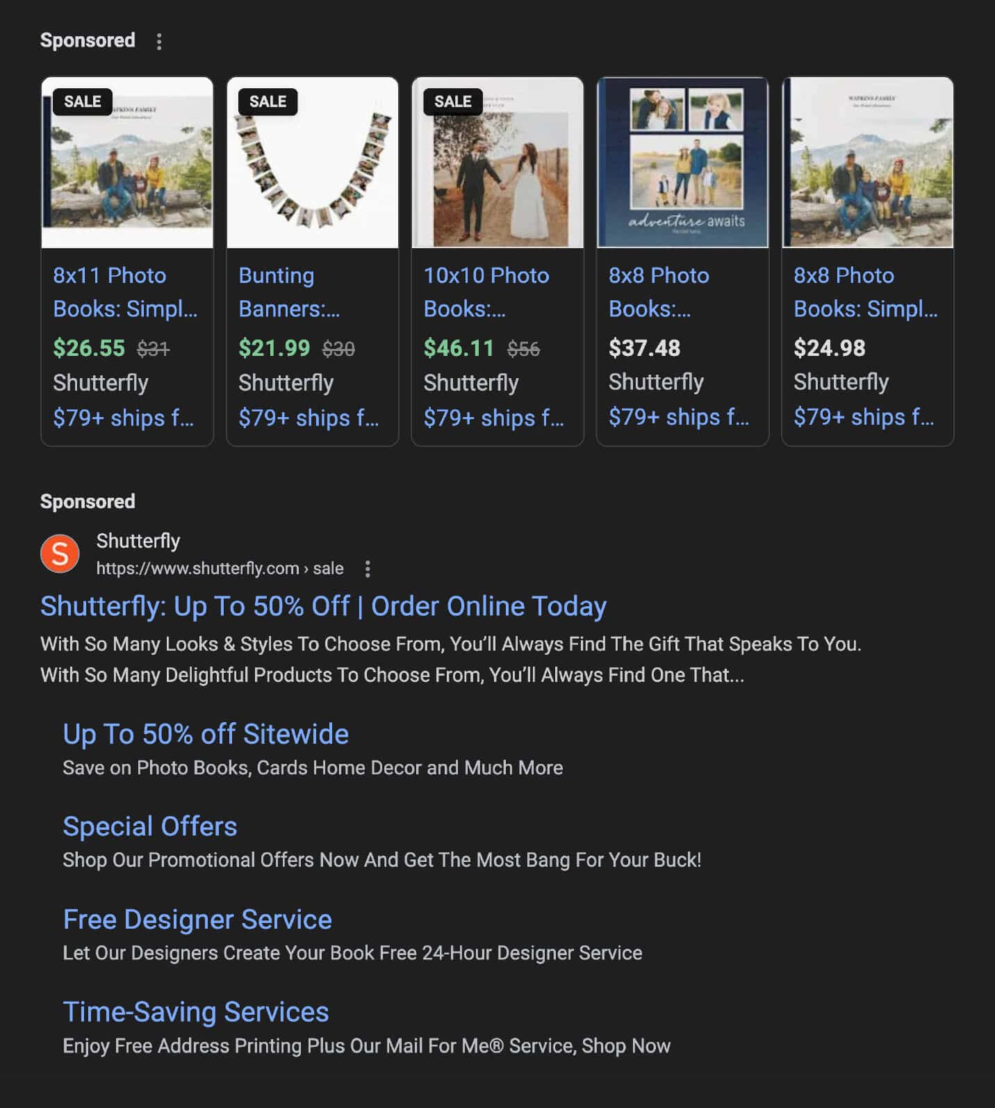 Screenshot of Paid SERP Feature [Ad] for Shutterfly