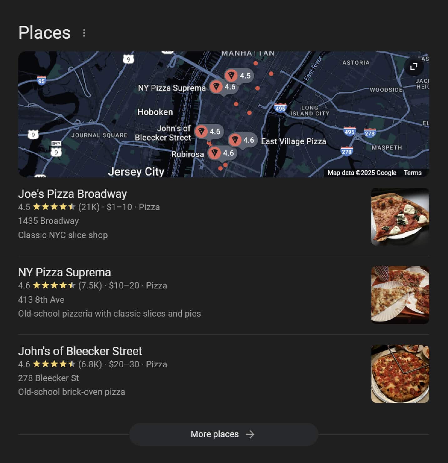 Local pack SERP feature for pizza