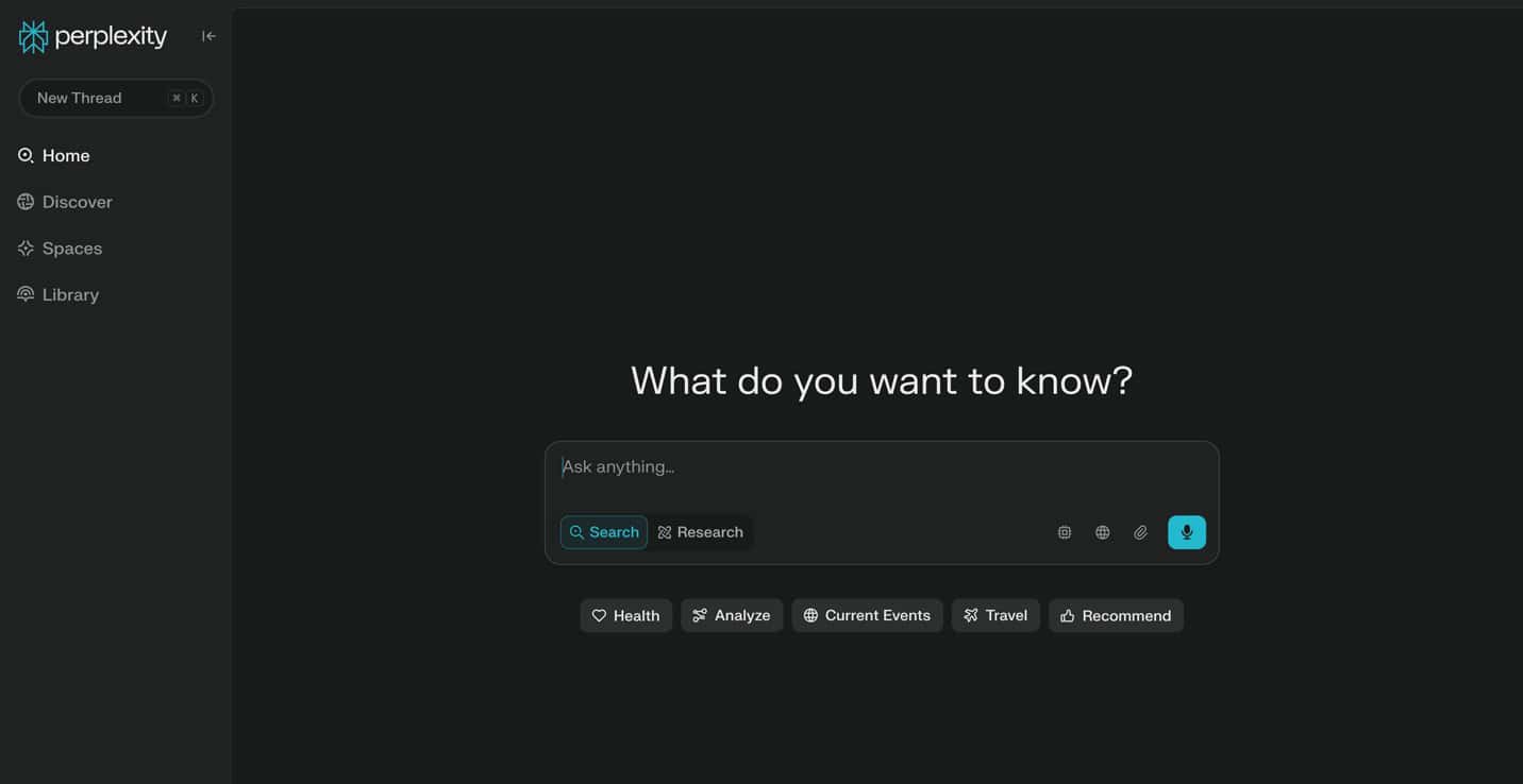 The Perplexity AI search engine as a Google alternative.