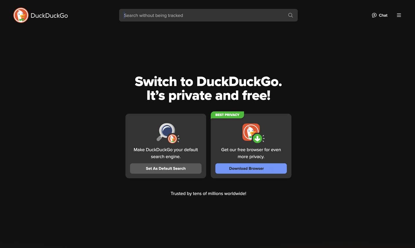 The DuckDuckGo search engine as a Google alternative.