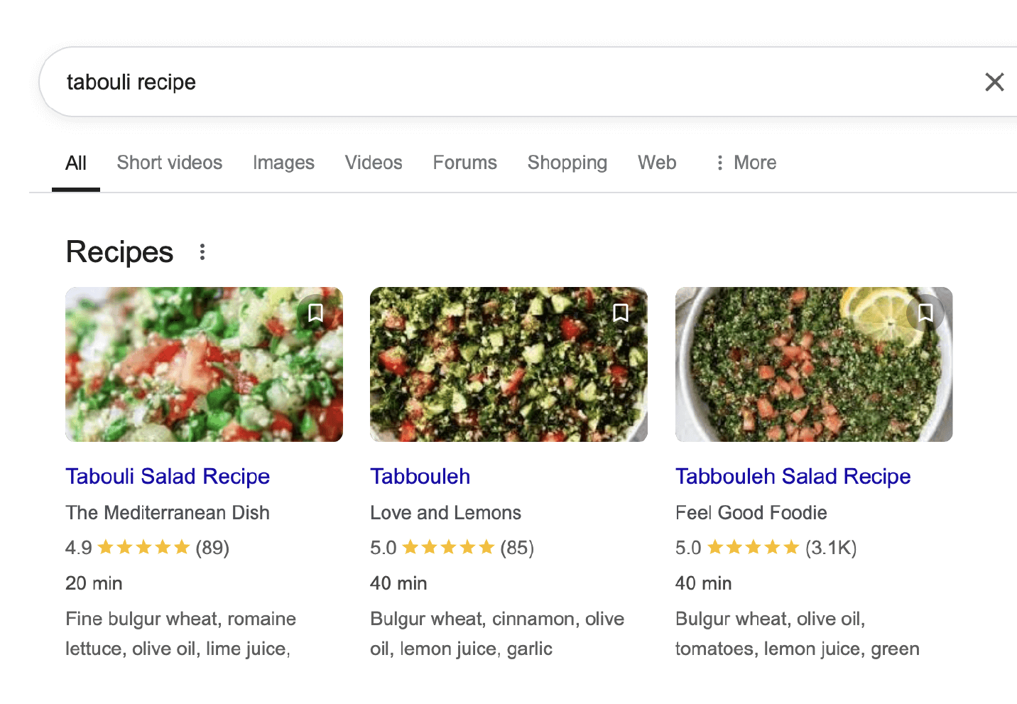 Example of schema markup for a recipe.