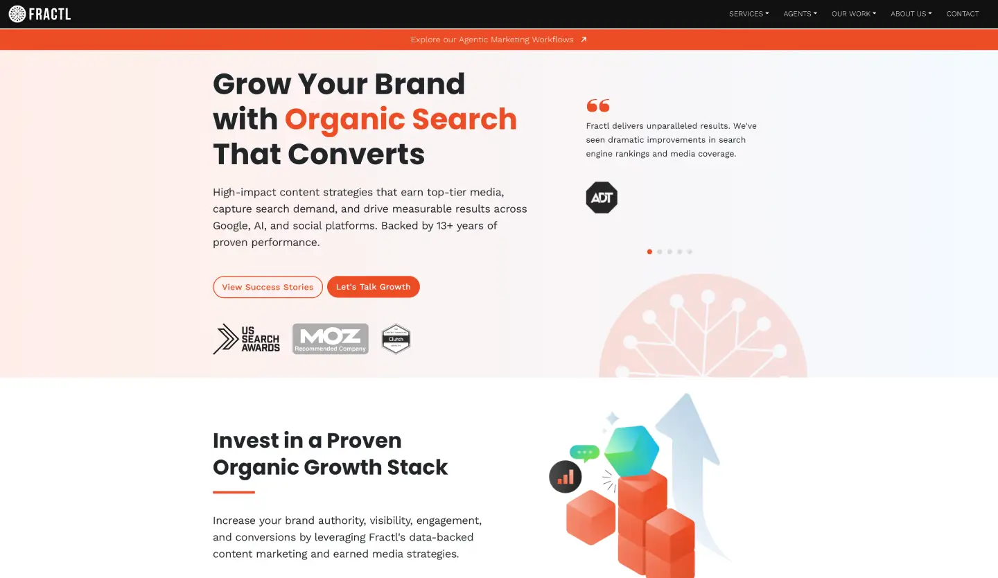 Screenshot of the Fractl website homepage.