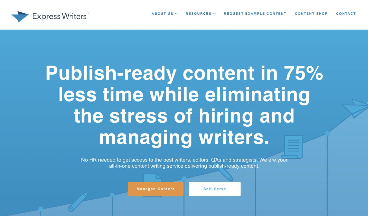 Screenshot of Express Writers homepage