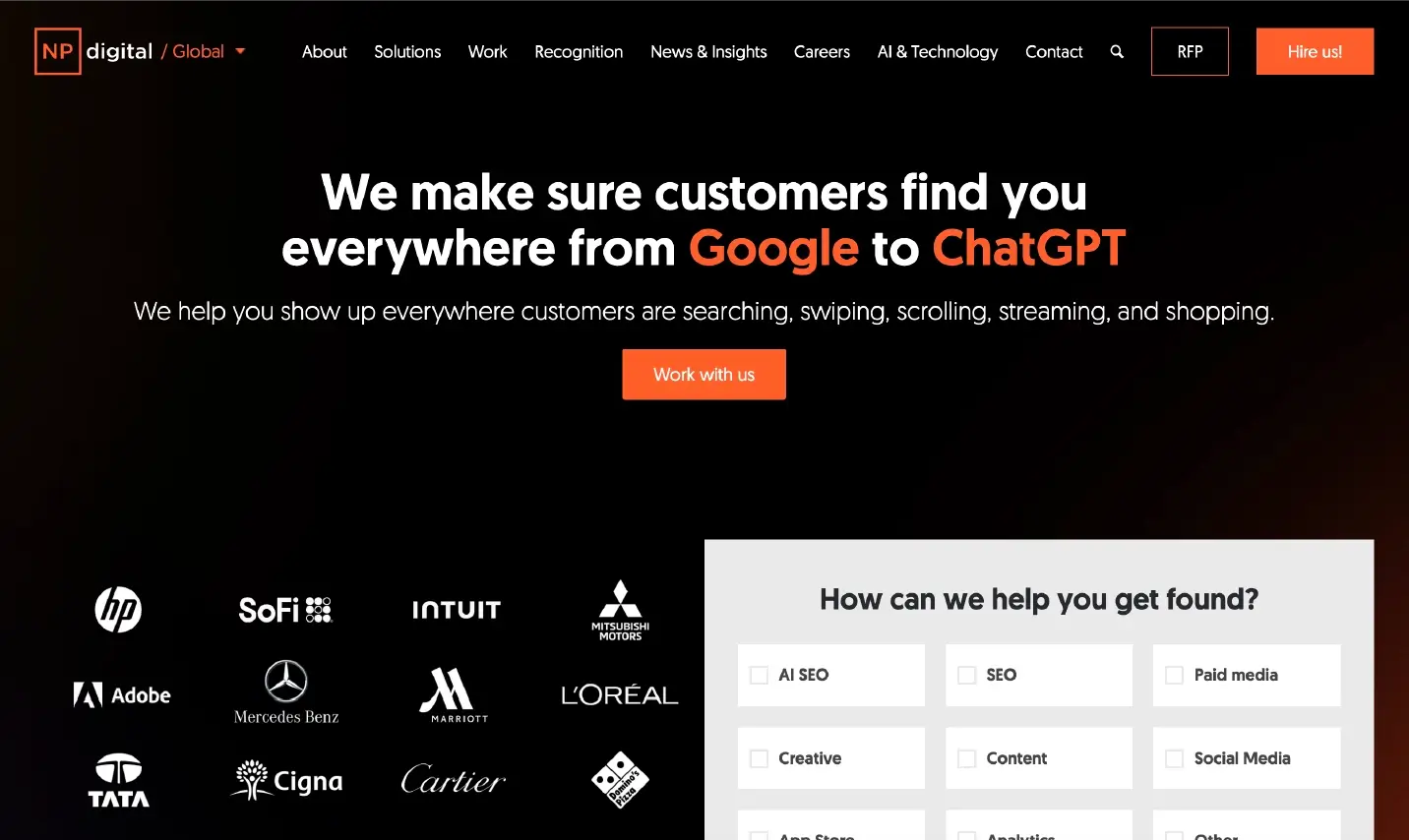 Screenshot of NP Digital agency homepage.