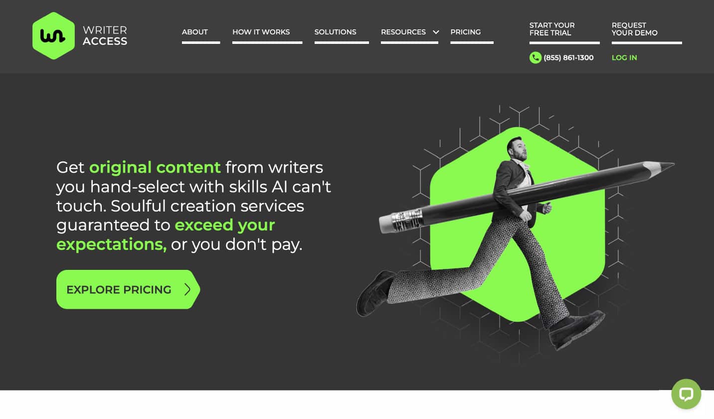 Screenshot of WriterAccess homepage