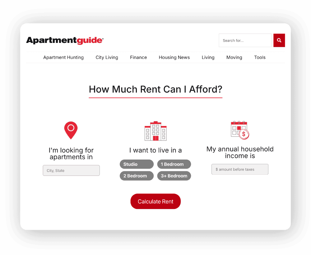 A screenshot of a rent affordability calculator.
