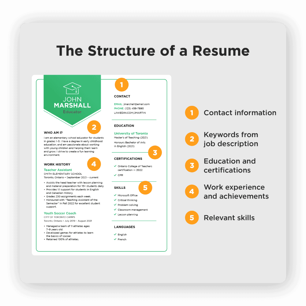 The structure of a resume.
