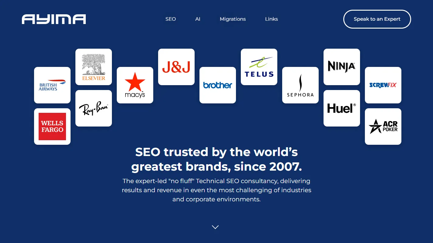 Screenshot of Ayima’s homepage