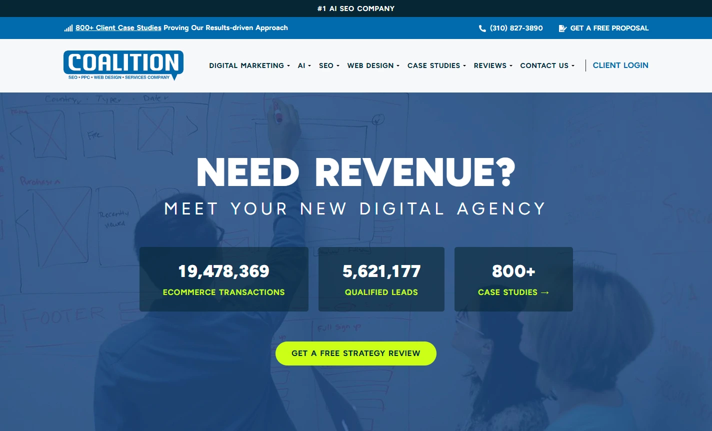 Coalition Technologies SEO services page screenshot, representing a leading SEO service agency optimizing site performance.