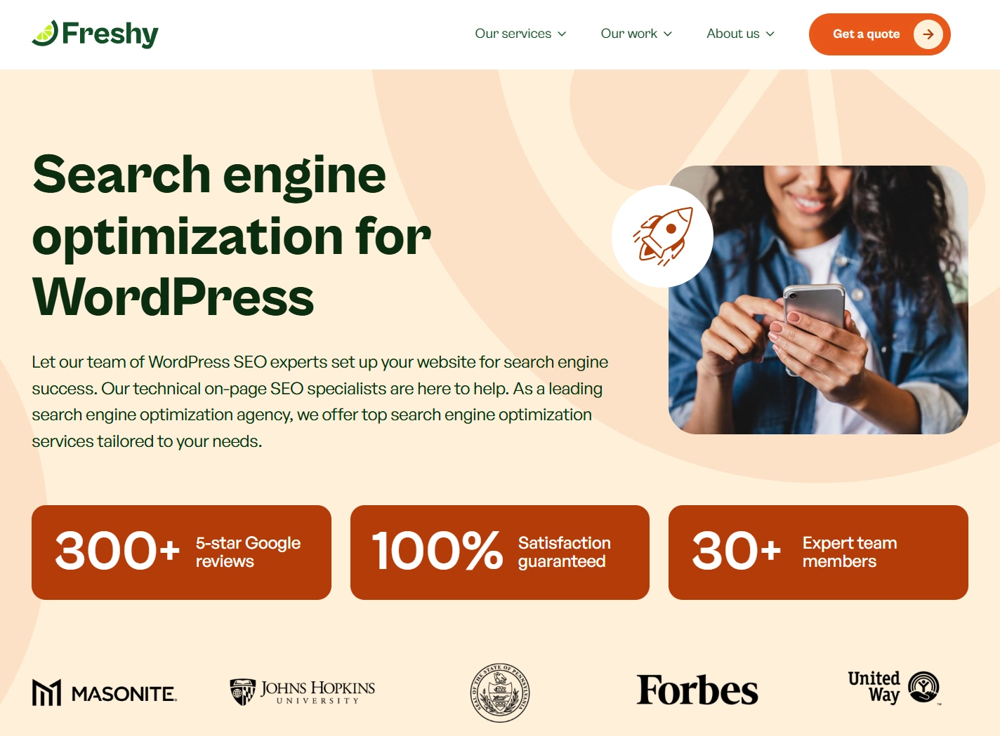 Freshy WordPress SEO agency's homepage.