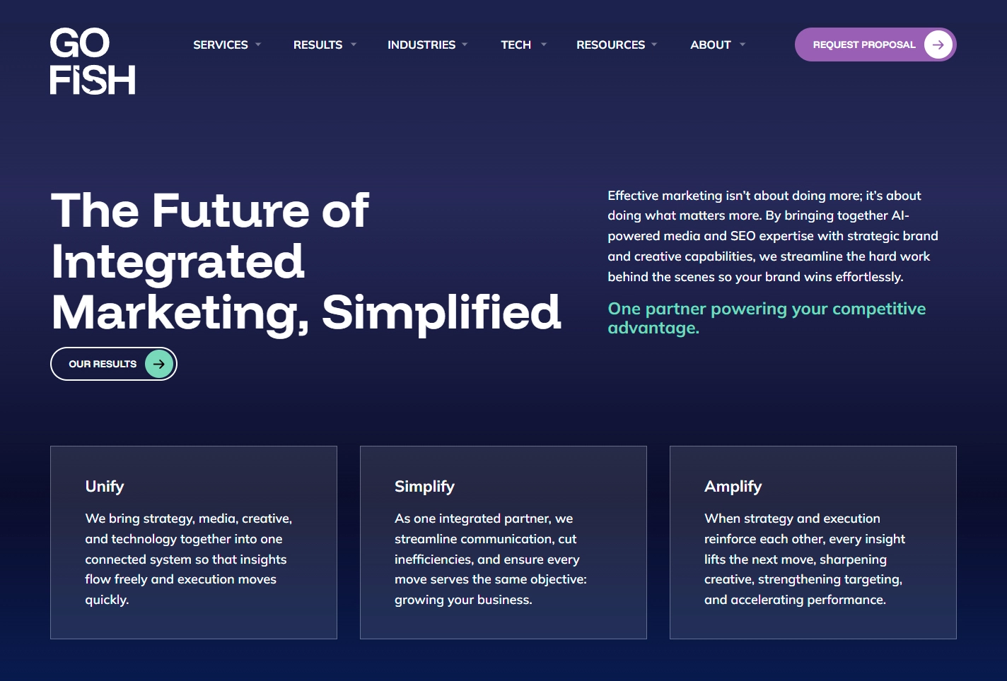A screenshot of Go Fish Digital's homepage