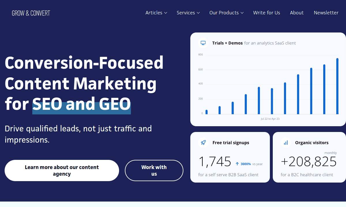 Grow and Convert homepage