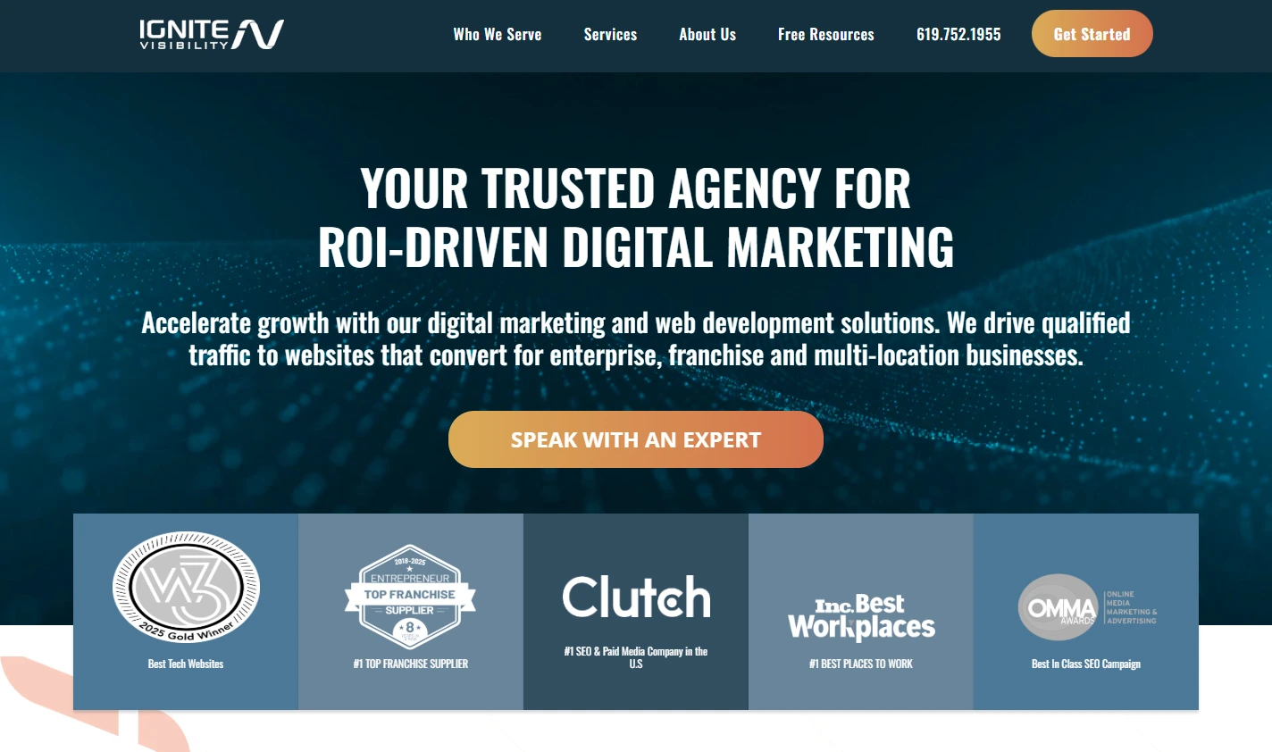 Ignite Visibility SEO services page screenshot showcasing a leading SEO service agency providing international SEO solutions.