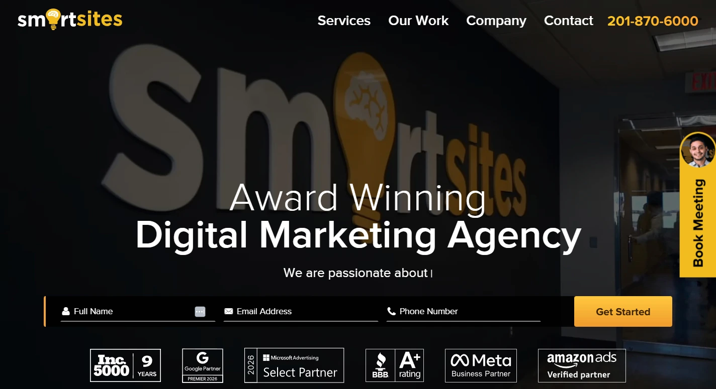SmartSites screenshot showing their SEO services page, from a top SEO company serving small and mid-sized businesses.