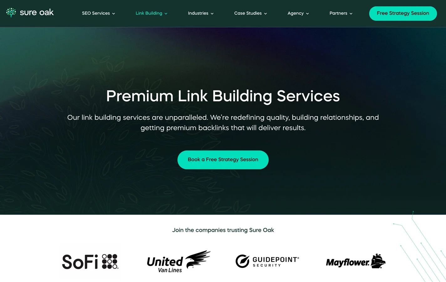 Screenshot of the Sure Oak homepage